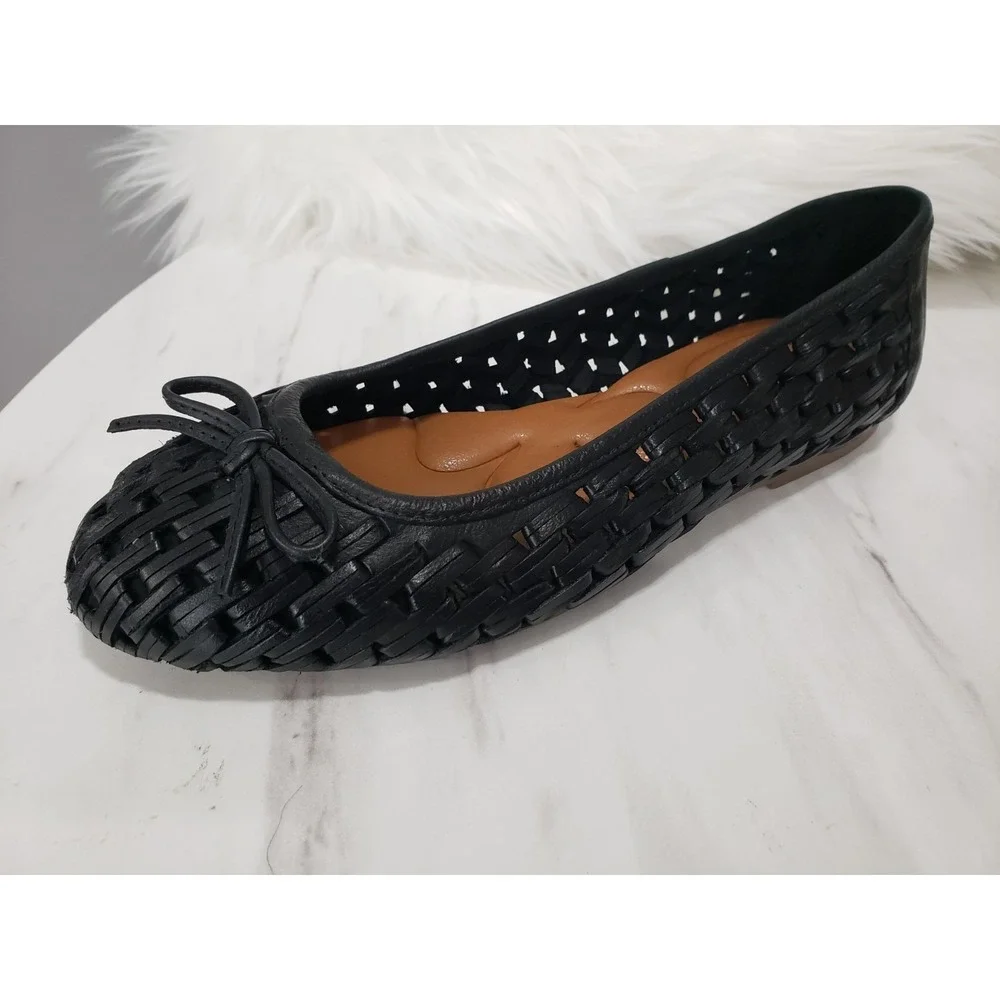 NEW SZ 8.5 SLIP ON Lucky Brand Mogeni Woven Leather Ballet Flats Minimalist Boho